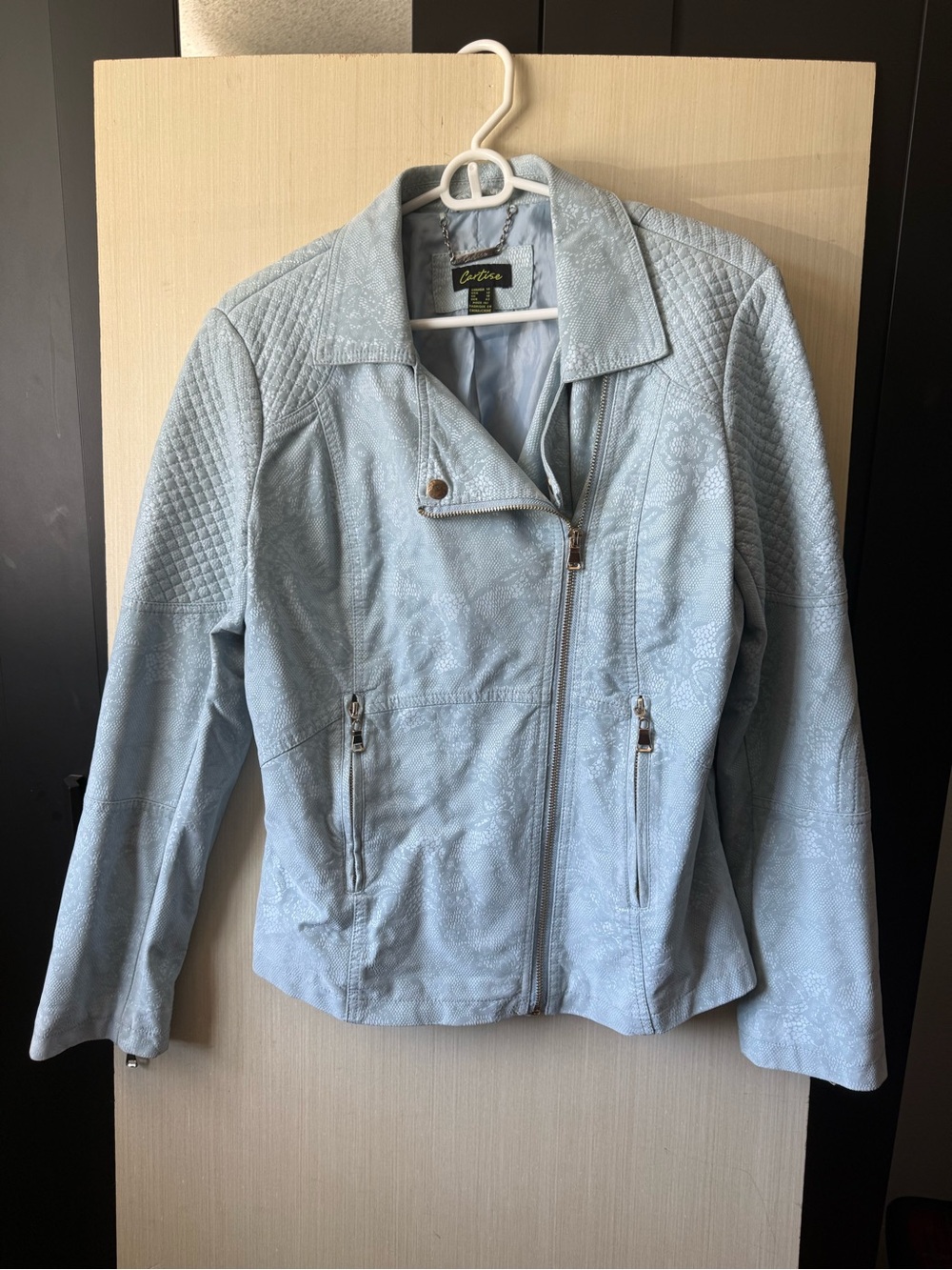 Light Blue Quilted Moto Jacket